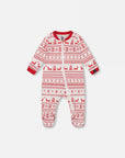 Organic Cotton Baby One-Piece Pajamas Red And White Fairisle