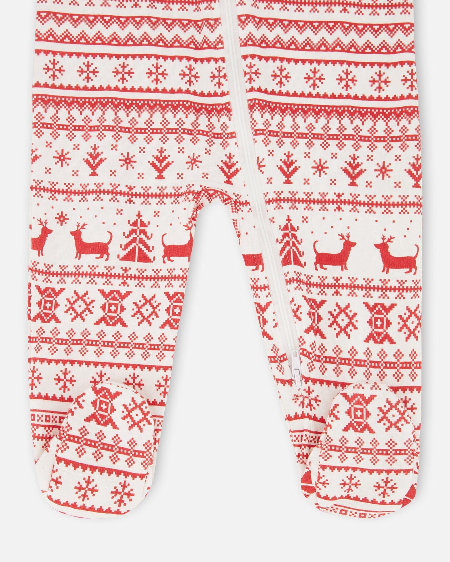 Organic Cotton Baby One-Piece Pajamas Red And White Fairisle