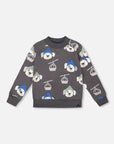 Gray Fleece Pullover with Dog and Ski Gondola Print
