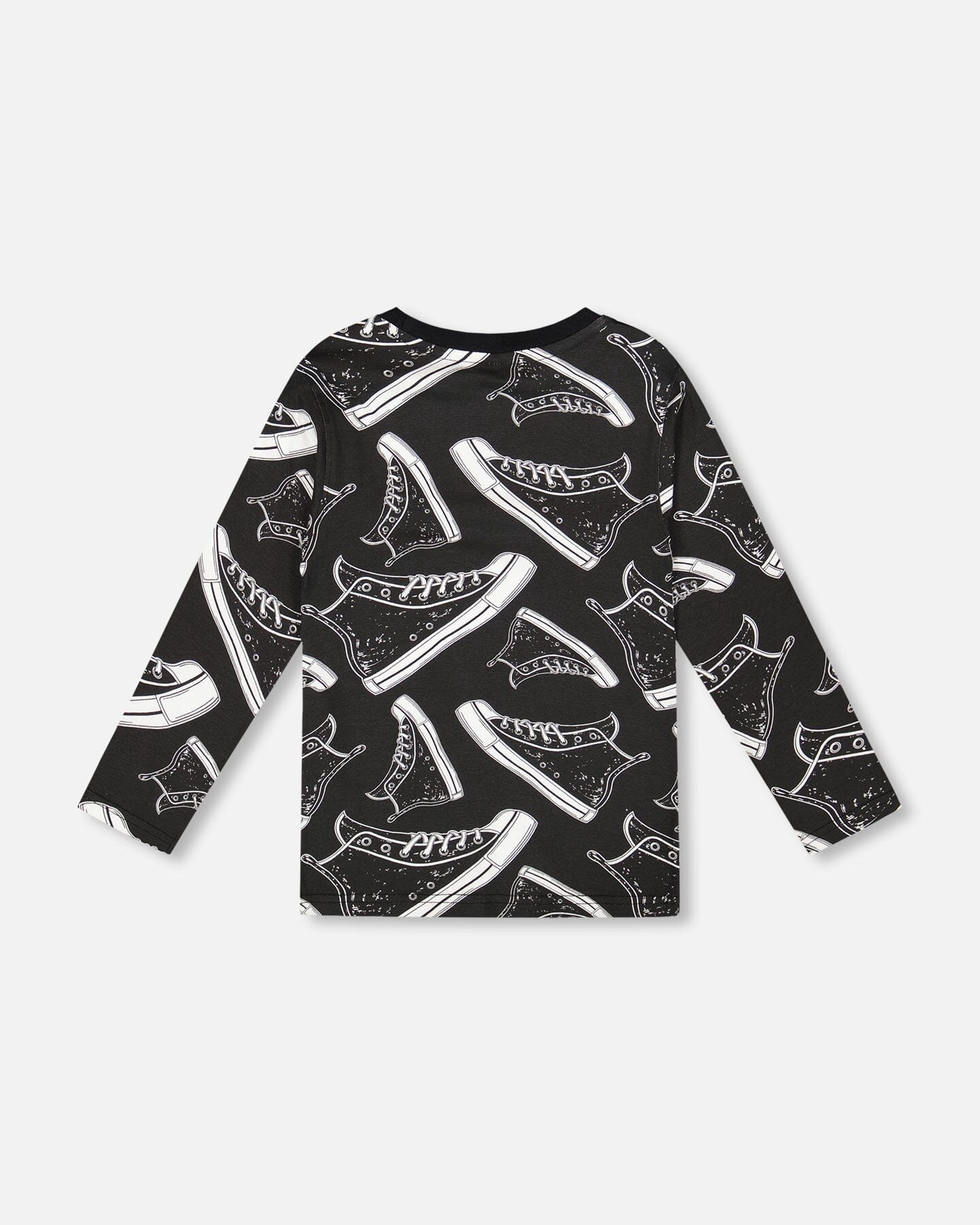 Long Sleeve Organic Cotton Allover Print Tee in Black