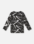 Long Sleeve Organic Cotton Allover Print Tee in Black