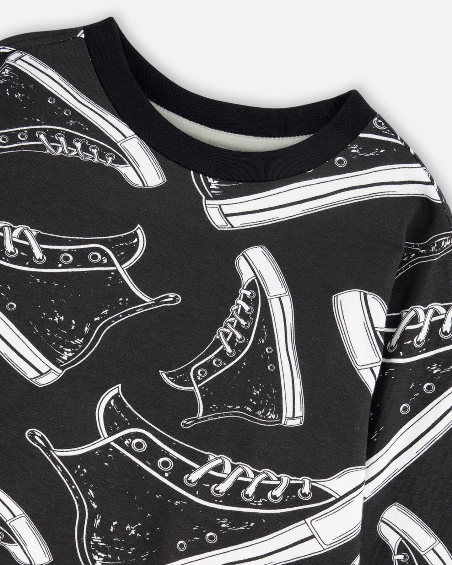 Long Sleeve Organic Cotton Allover Print Tee in Black