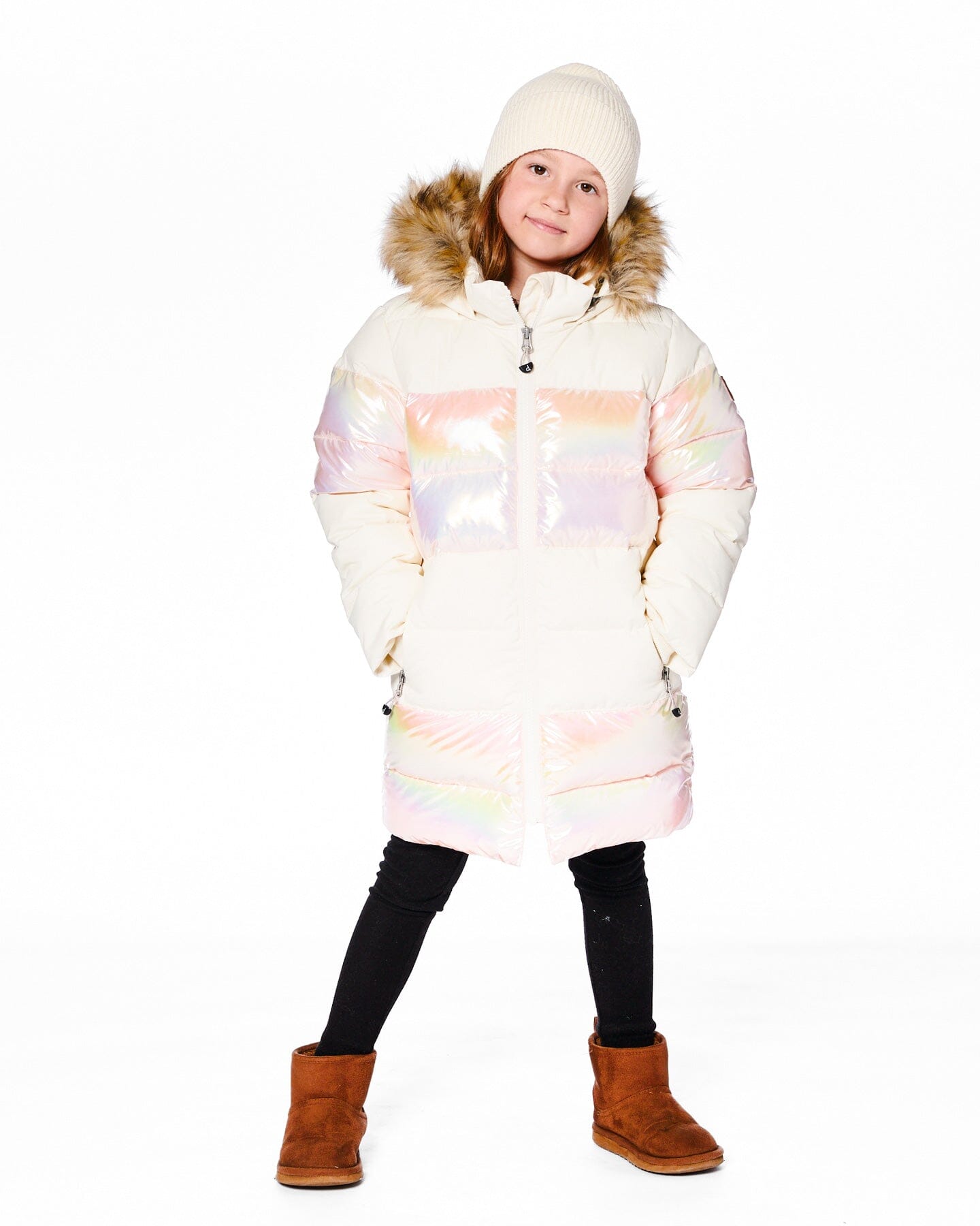 Long Metallic Puffy Winter Coat in White