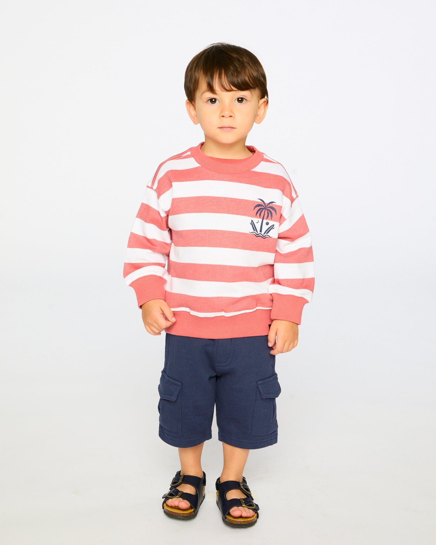 French Terry Sweatshirt in Brick and White Stripes