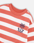 French Terry Sweatshirt in Brick and White Stripes