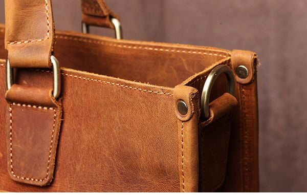 Premium Dagmar leather briefcase, vintage messenger bag for laptop, stylish and durable high-quality crazy horse leather by Steel Horse Leather at brixbailey.com