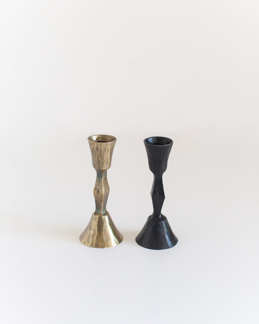Low Diamond Hand Forged Iron Candle Stand