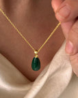 Polished Malachite Stone Pendant Necklace in Gold