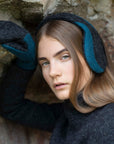 Felted Wool Earmuffs Dark Grey and Aquamarine