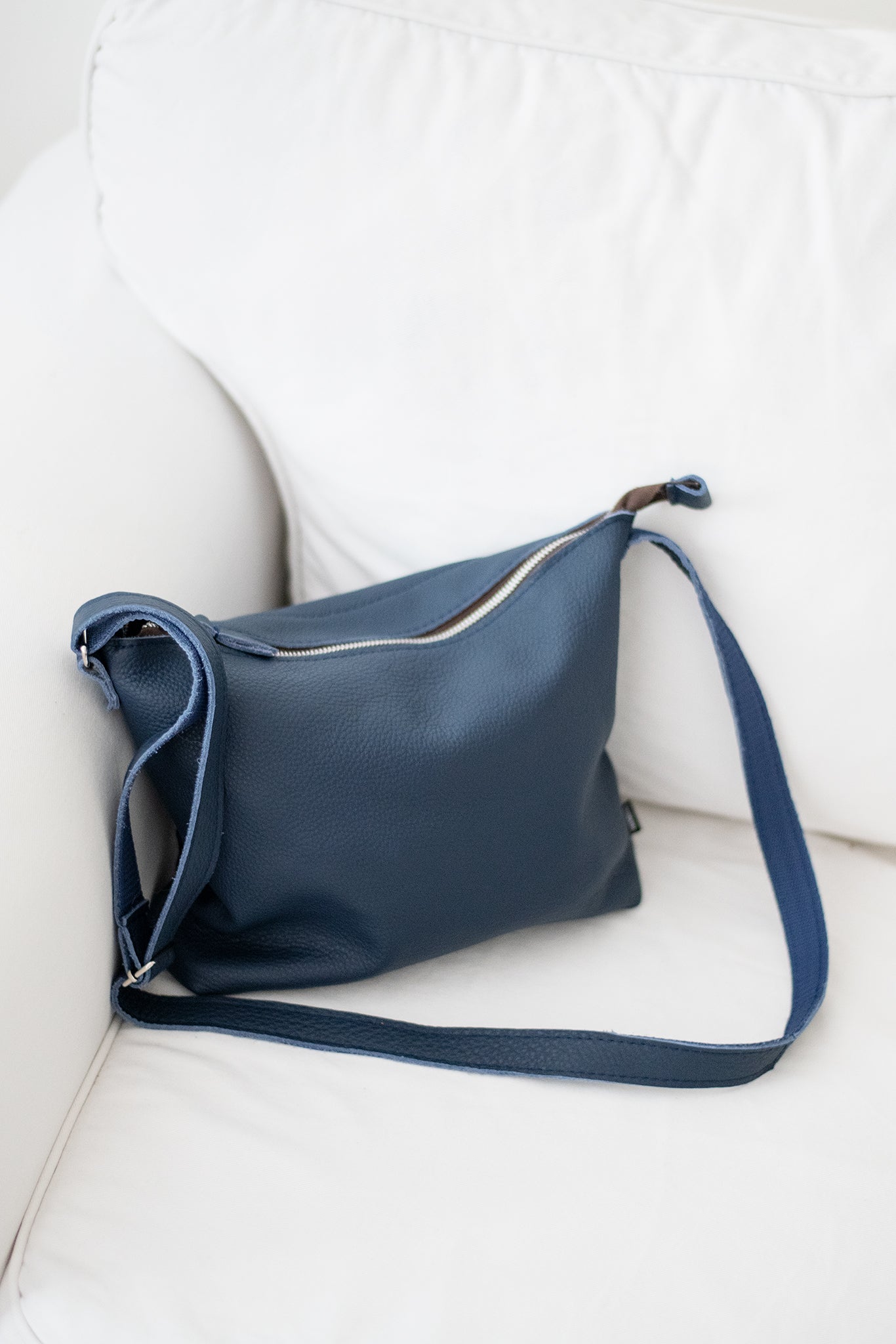 Dark Blue Leather Shoulder Bag