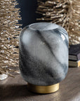 Amber cordless lamp with black marble glass shade and gold metal base, battery-powered ambient lighting for home decor by Ella James at brixbailey.com