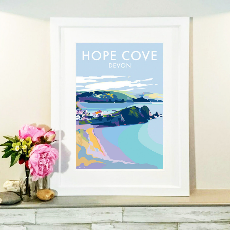 Hope Cove Vintage Seaside Travel Poster Print