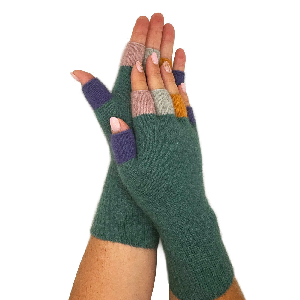 Possum Merino &amp; Silk Multicoloured Fingerless Gloves