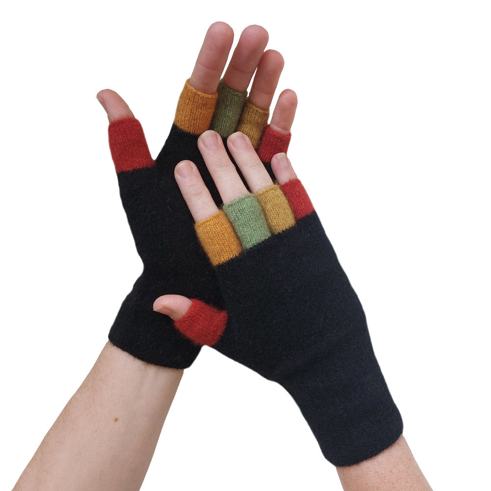 Possum Merino &amp; Silk Multicoloured Fingerless Gloves