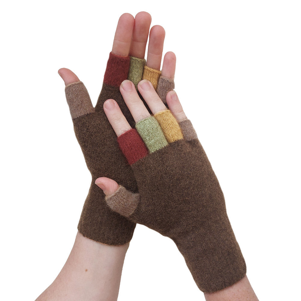 Possum Merino &amp; Silk Multicoloured Fingerless Gloves