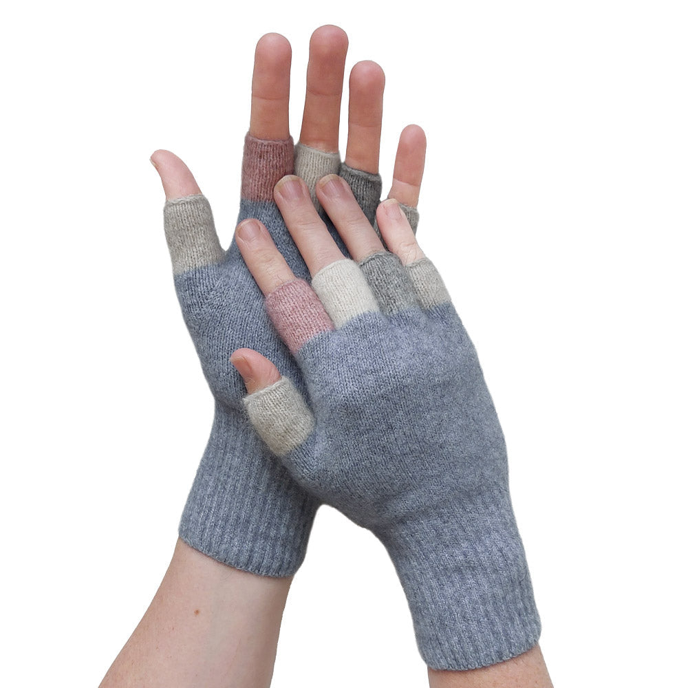 Possum Merino &amp; Silk Multicoloured Fingerless Gloves