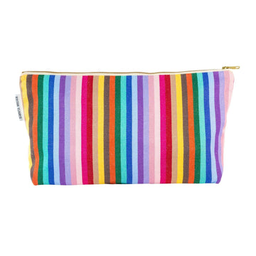 Premium rainbow toiletry bag, luxury British woven organic cotton, waterproof lining, durable zip, versatile for baby essentials and travel by Maison Elhoria at brixbailey.com