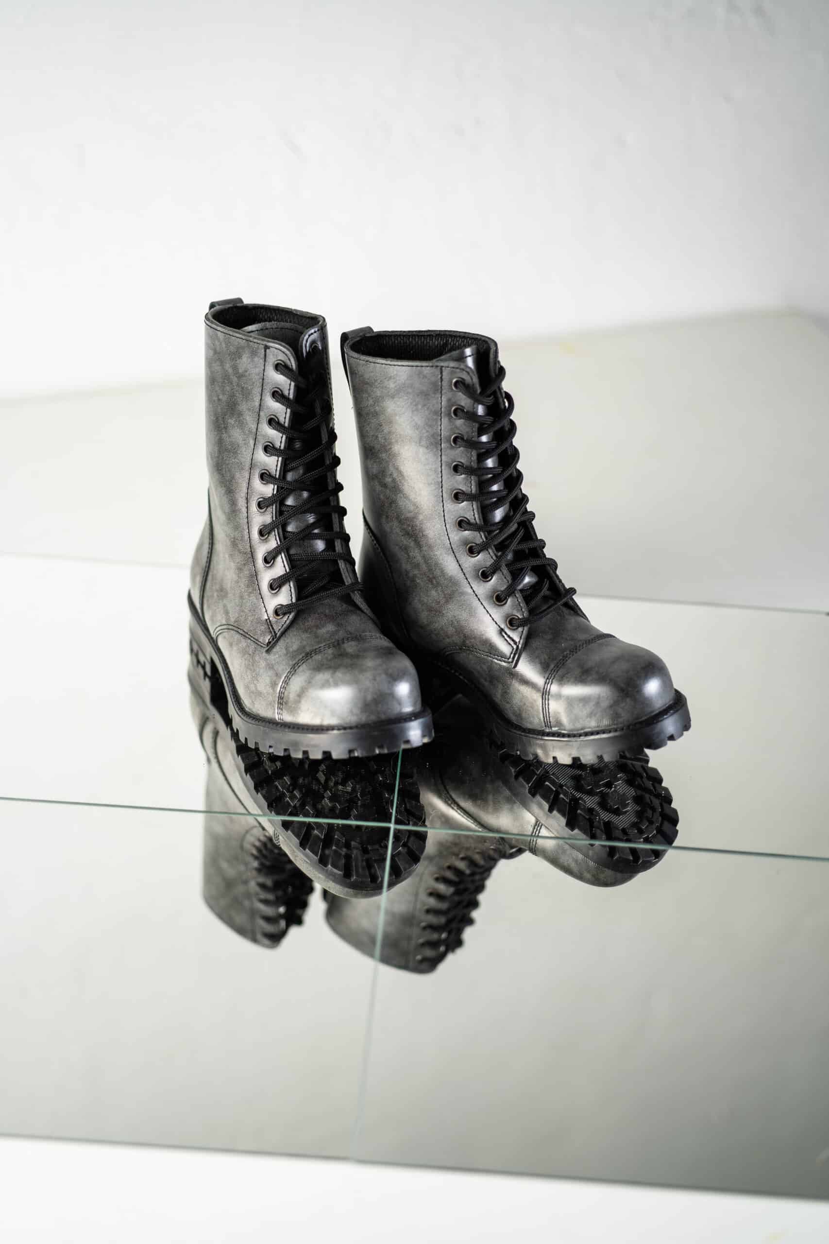 Gray Punk Style Leather Boots