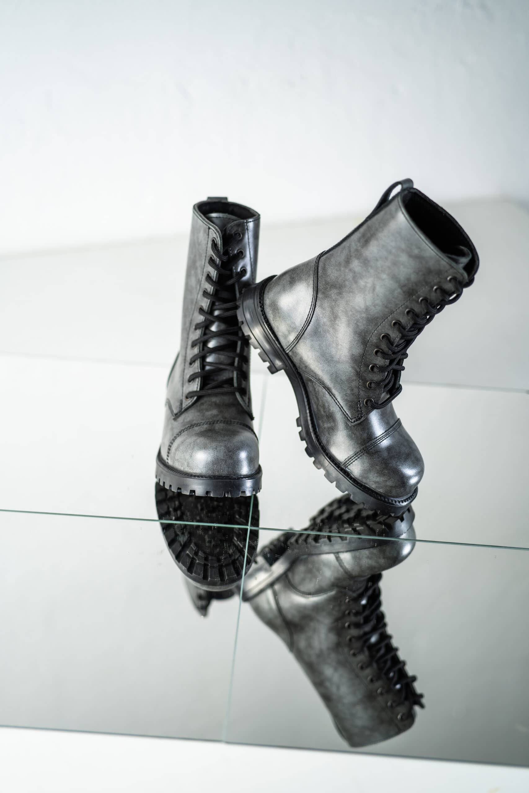 Gray Punk Style Leather Boots
