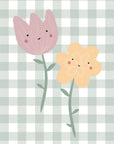 Happy Flowers Print - Green Gingham