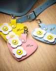 Love heart bag charm - with 'Mum' engraving and flower appliques - Pastel Pink