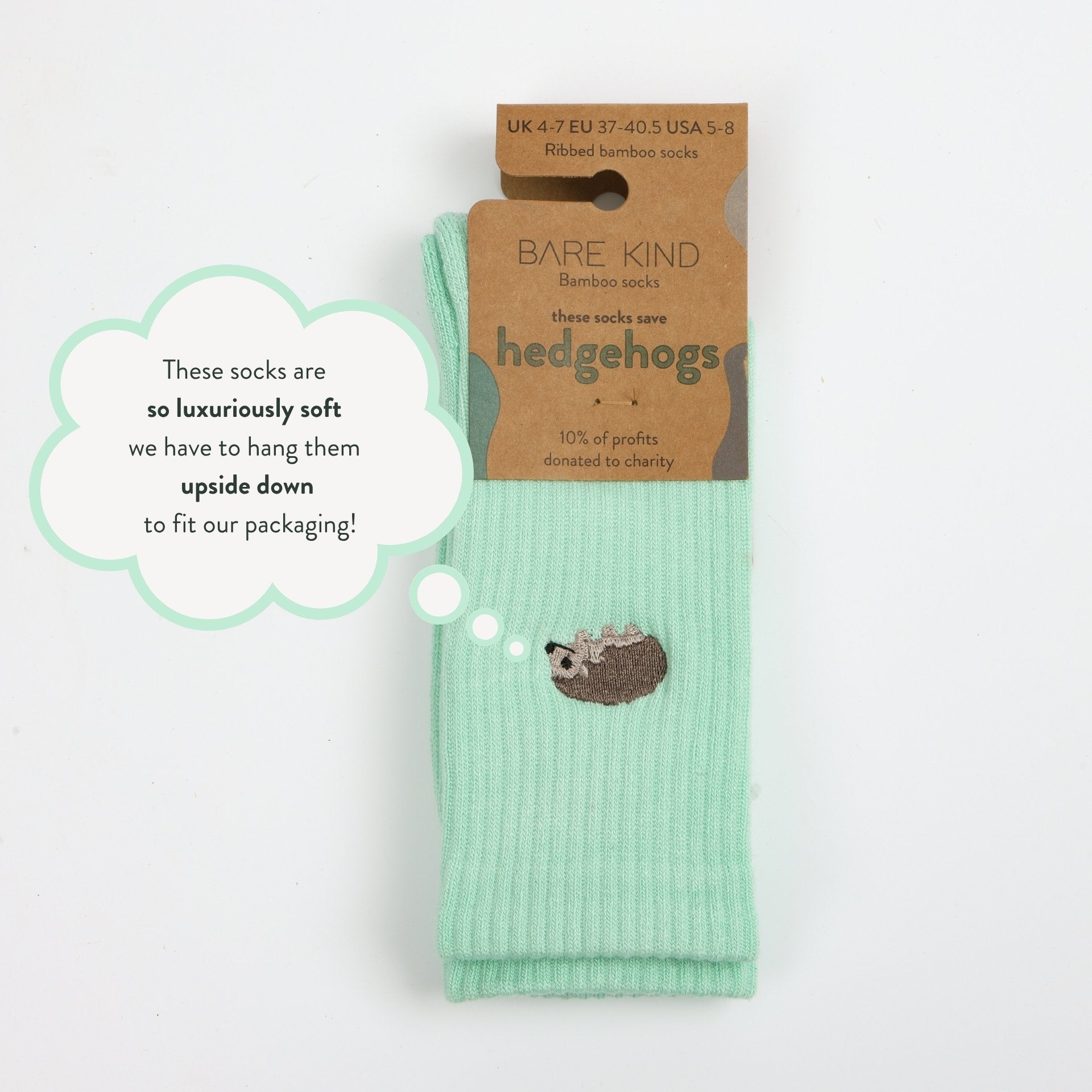 Save the Hedgehog Ribbed Bamboo Socks in Green