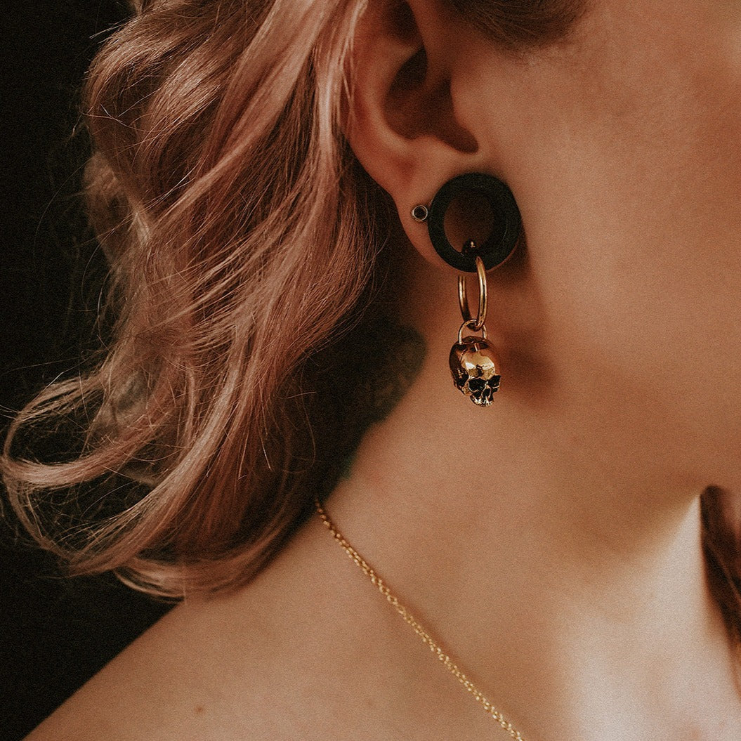 Gold Hel Skull Hoop Earrings