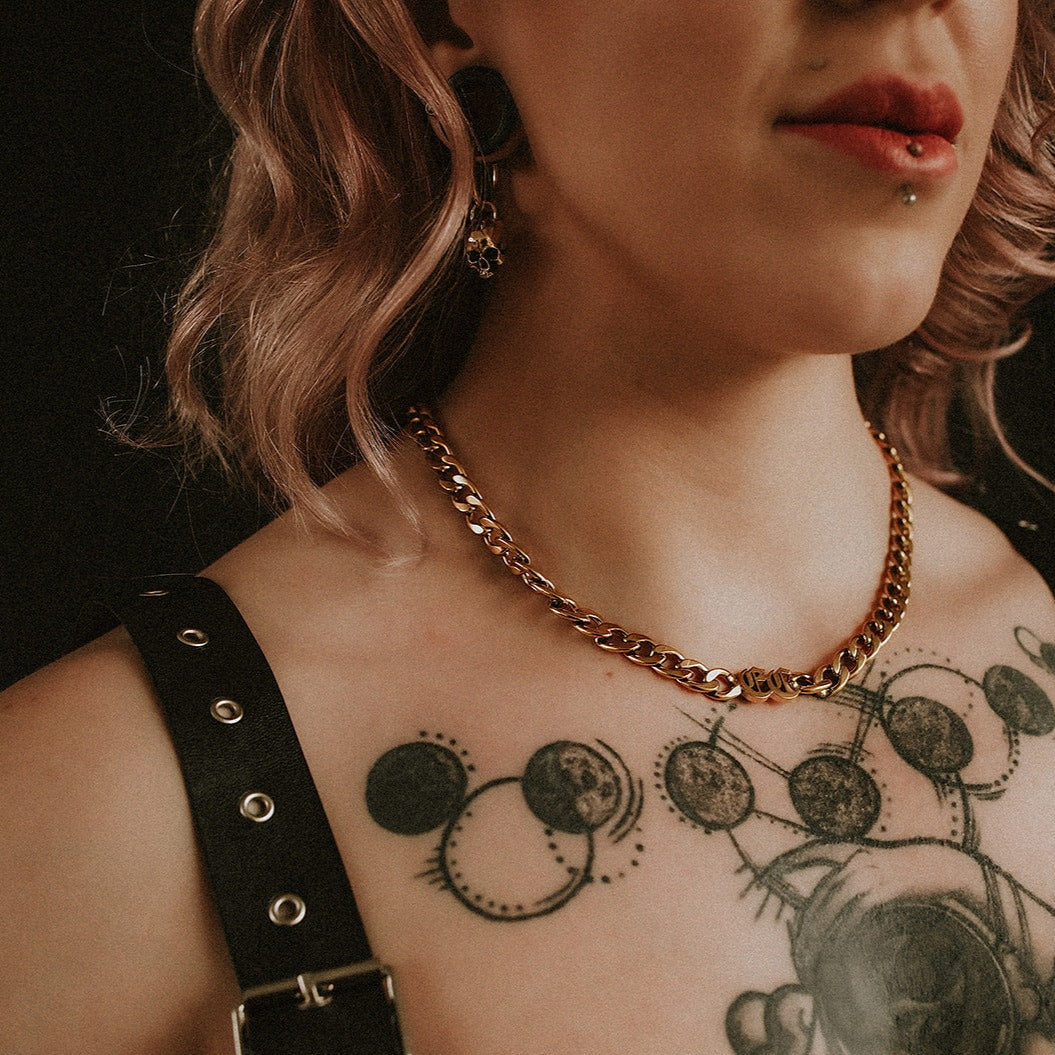 Gold Hel Skull Hoop Earrings