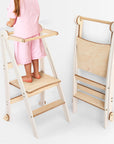 Folding Growing Chair– Montessori Step Stool with Safety Rails for Toddlers – White-0