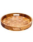 Herringbone Pattern Round Wooden Serving Tray