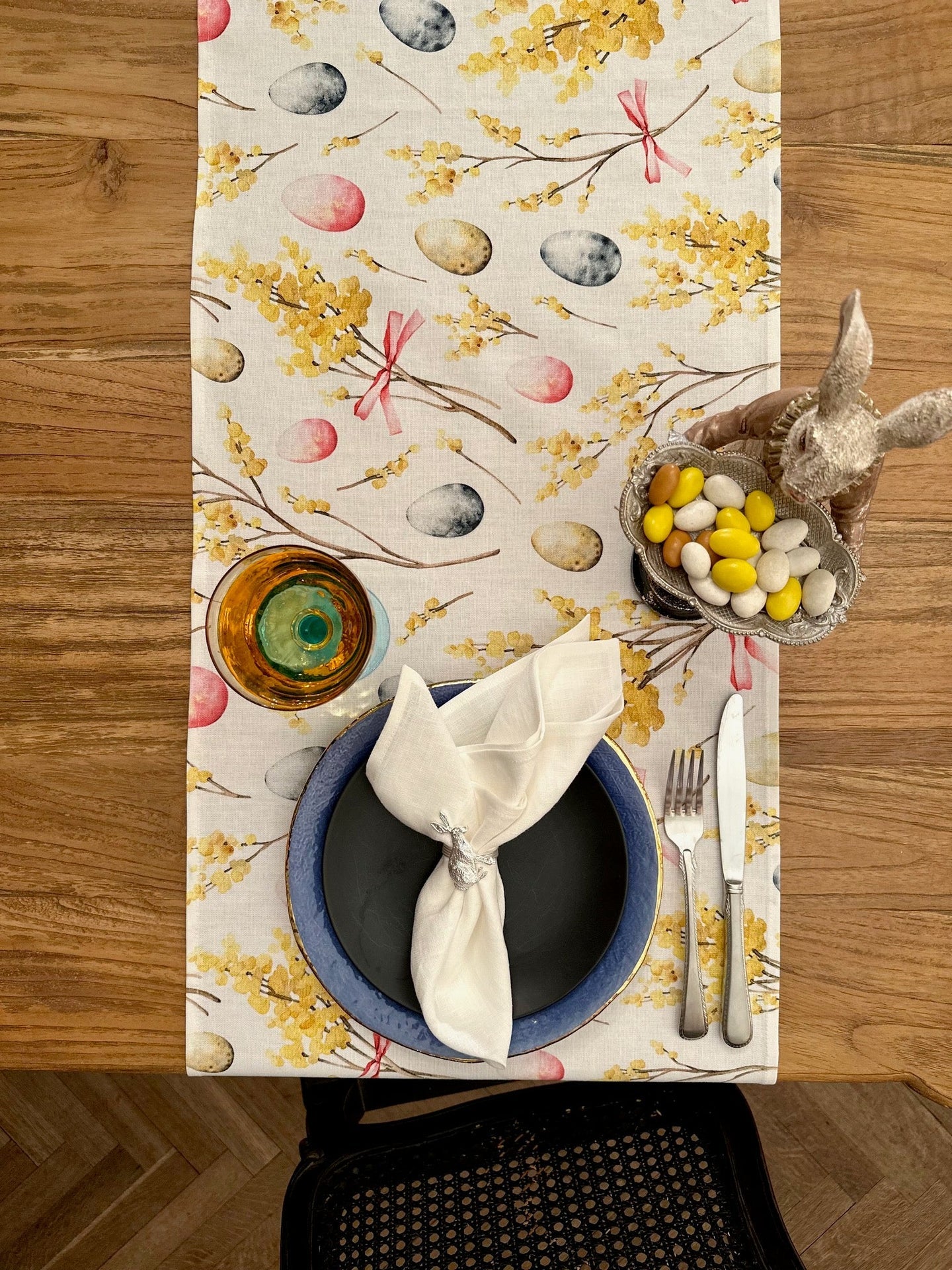 Transform Your Dining Experience with the Easter Happy Table Runner - Elegant & Durable Cotton Design by Hortensias Home at www.brixbailey.com