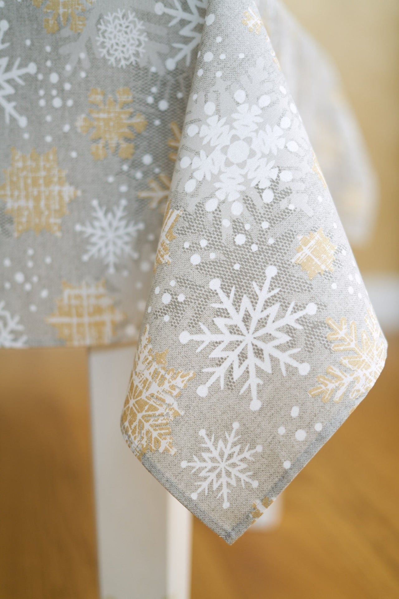Winter Snowflakes Round Tablecloth – Elegant & Festive Decor by Hortensias Home at www.brixbailey.com