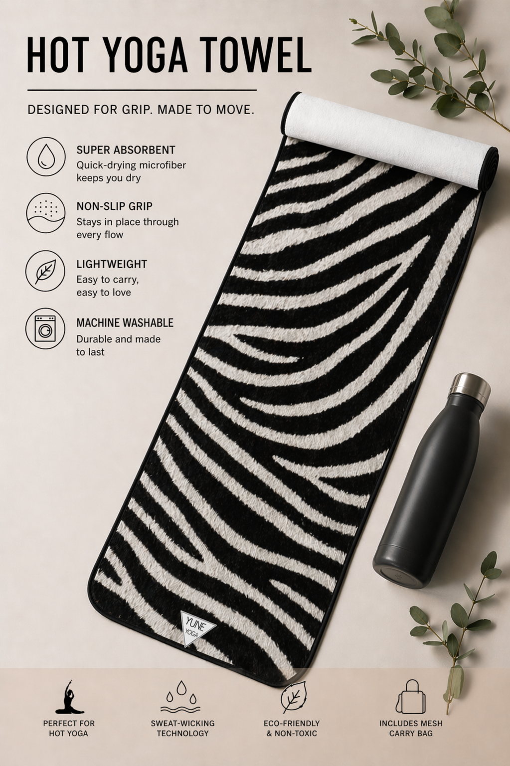 Zebra Yoga Towel