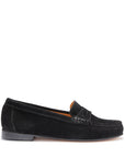 Women's Penny Loafers Leather Sole, black suede