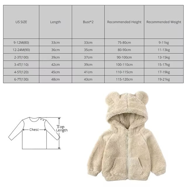 Kids Winter Teddy Bear Jacket with Ears, Cozy Warm Outerwear for Babies and Toddlers 6M to 7Y by Flossie & George at brixbailey.com
