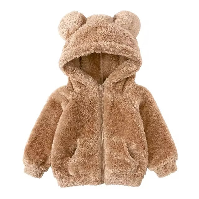 Premium Kids Winter Teddy Bear Jacket with Ears, Cozy Outerwear for Ages 6M to 7Y by Flossie & George at brixbailey.com
