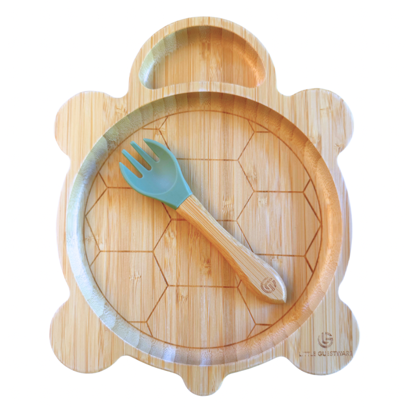 Bamboo Plate &amp; Fork - Turtle