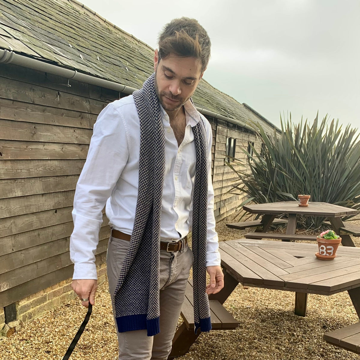 Navy Merino Lambswool Scarf | Sustainable &amp; British Made