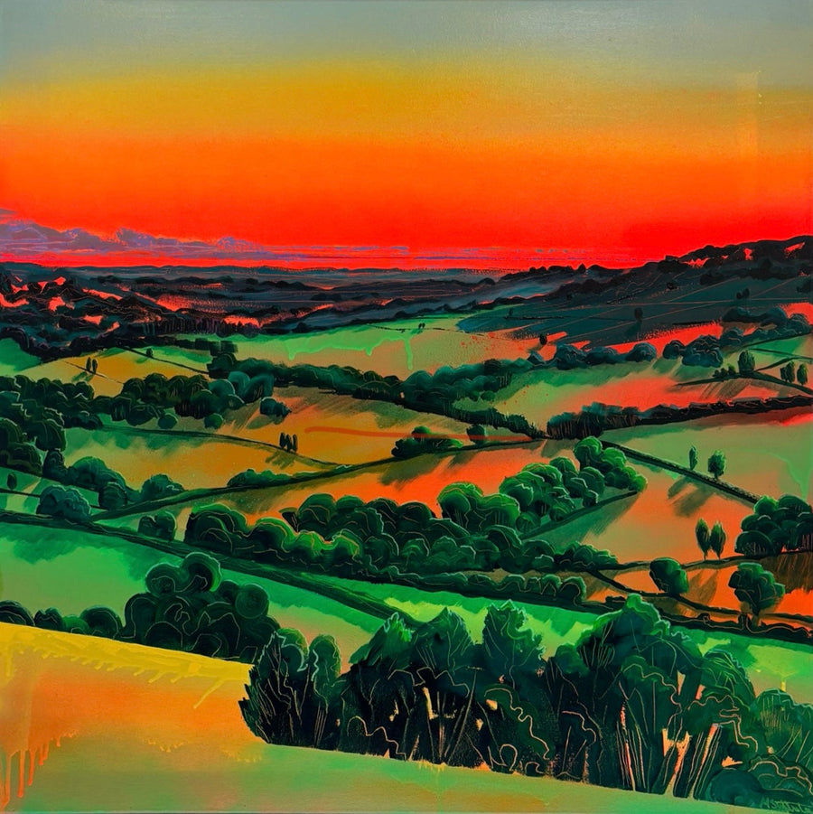 Under the Red Sky 1 - premium giclee fine art print, hand-signed luxury reproduction, sunset landscape near Bath, 70x70cm unframed by Michael Sutherland Art at brixbailey.com