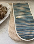 Premium blue striped double oven glove, luxury handwoven cotton, heat-resistant, stylish beach house design, best-selling kitchen essential by Maison Elhoria at brixbailey.com