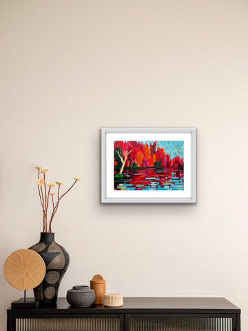 Autumn Lake premium A3 art print, signed by Michael Sutherland, classic indigo artwork on thick paper, unframed by Michael Sutherland Art at brixbailey.com