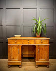 Antique Pine Pedestal Desk Dressing Table with Cupboards & Drawers