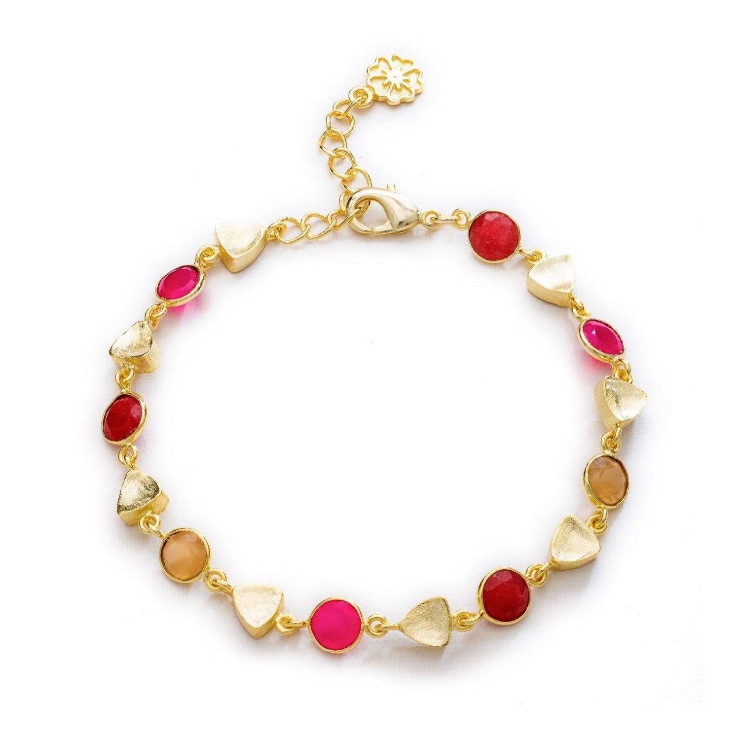 Sara Mixed Gemstone Bracelet: Fuchsia Onyx, Quartzite &amp; Peach Moonstone