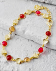 Sara Mixed Gemstone Bracelet: Fuchsia Onyx, Quartzite & Peach Moonstone