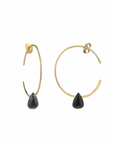 Hera Wire Hoop Earrings with Teardrop Stone: Gold Black Onyx