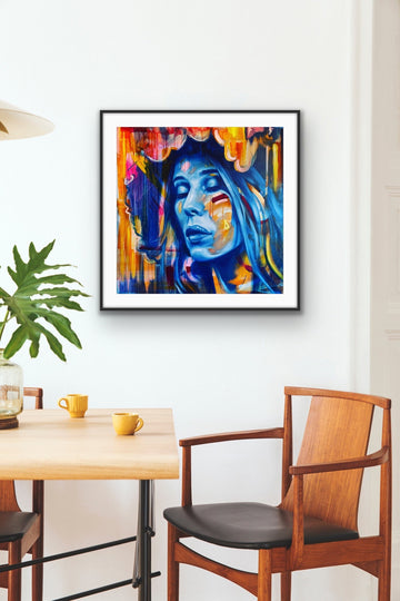 Premium signed giclee print Big Sister Blue, limited edition 1 of 50, 40x40cm, Hahnemuhle cotton rag paper, high-resolution art by Michael Sutherland Art at brixbailey.com