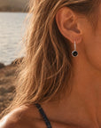 Charis Round Gemstone Earrings Silver Black Onyx, Front CZ Hooks