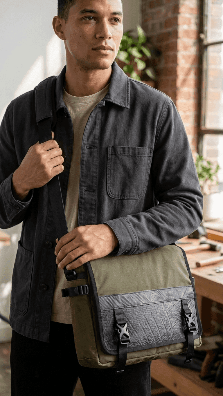 Nomad Voyager Recycled Rubber & Army Canvas Vegan Messenger Bag