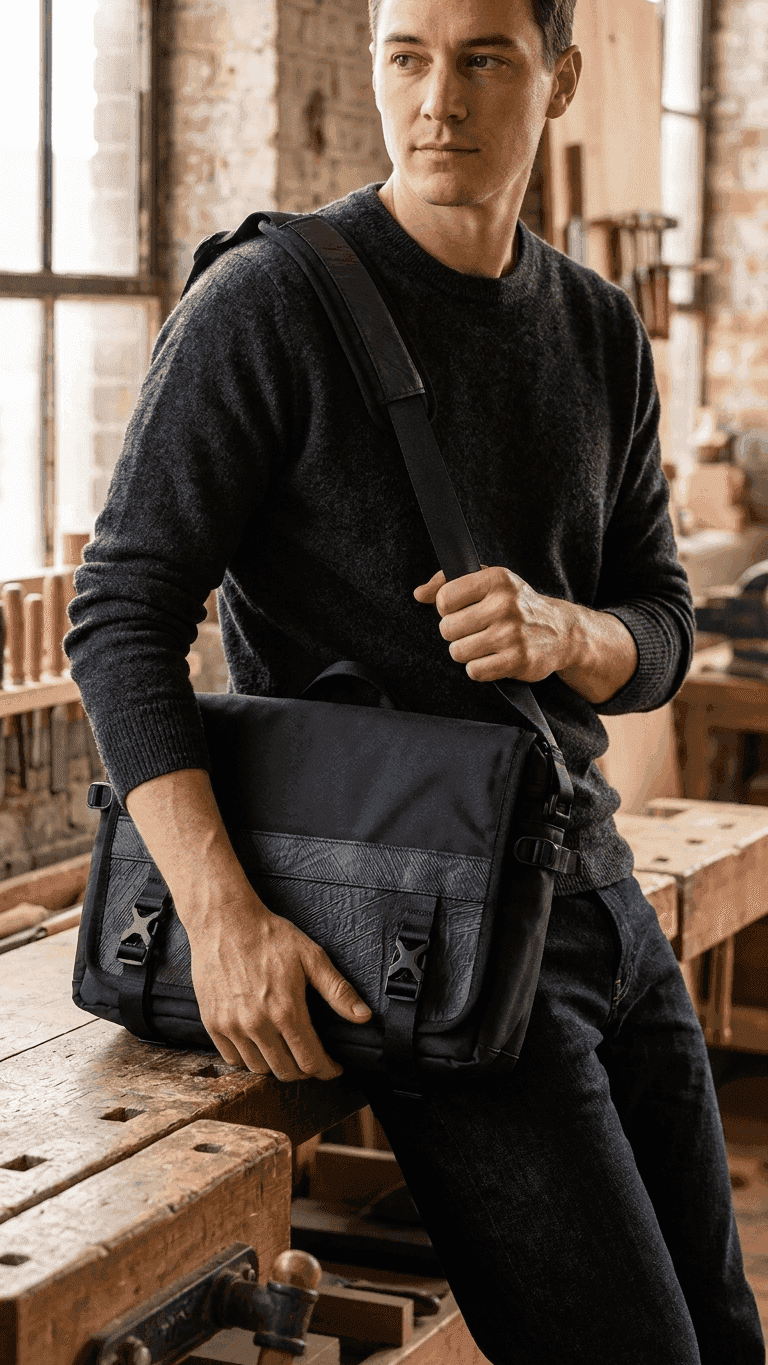 Nomad Voyager Recycled Rubber & Army Canvas Vegan Messenger Bag
