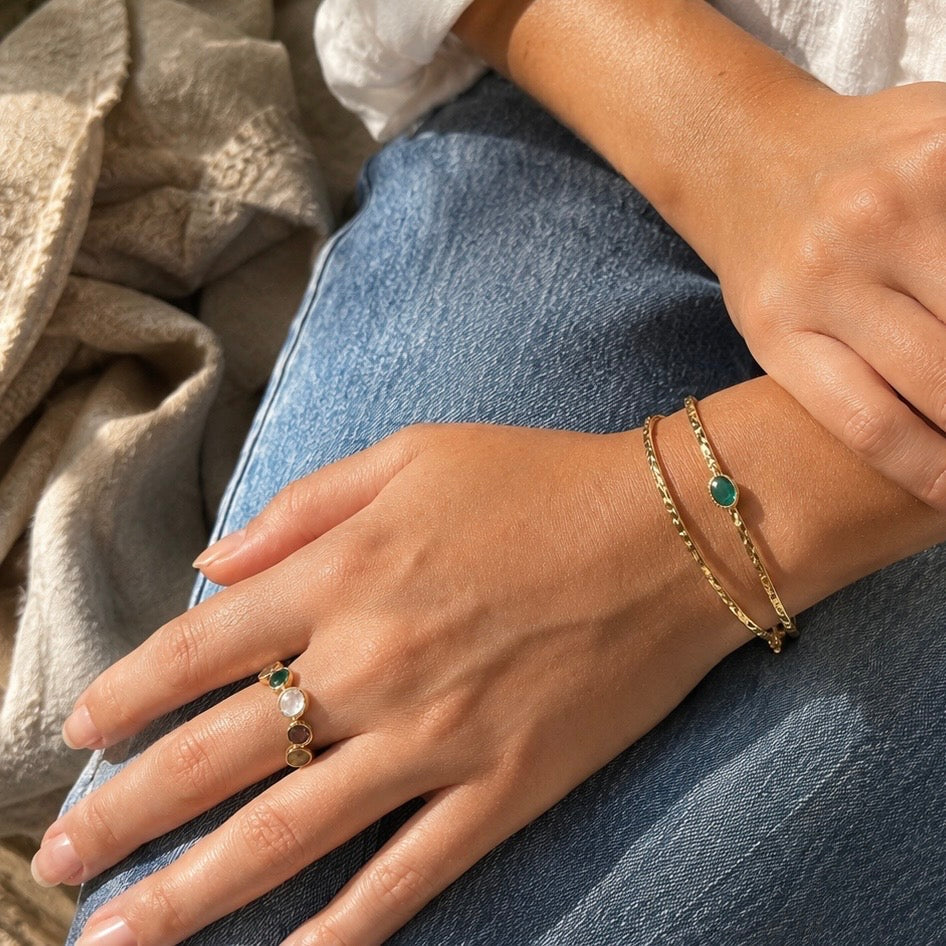 Iris Five Gemstones Ring Labradorite, Pariba Onyx, Moonstone &amp; Iolite